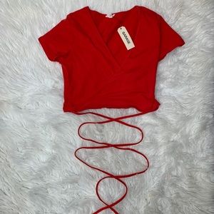 Red ultra crop wrap top
